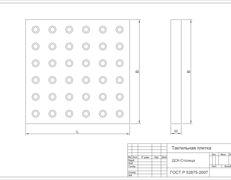 Тактильная плитка серая с усеченными конусами в линейном порядке 300х300х30